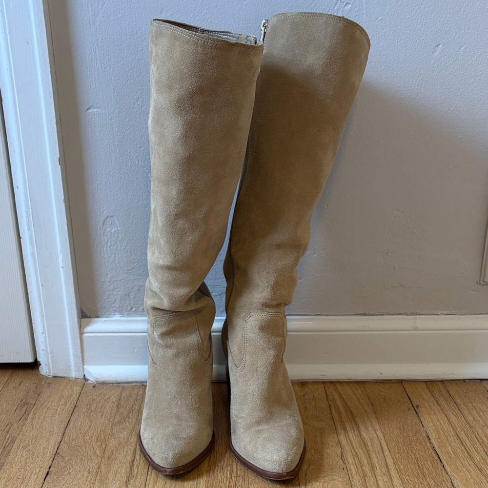 Vince Camuto Parnela Suede Block Heel Knee High Boots in Tortilla